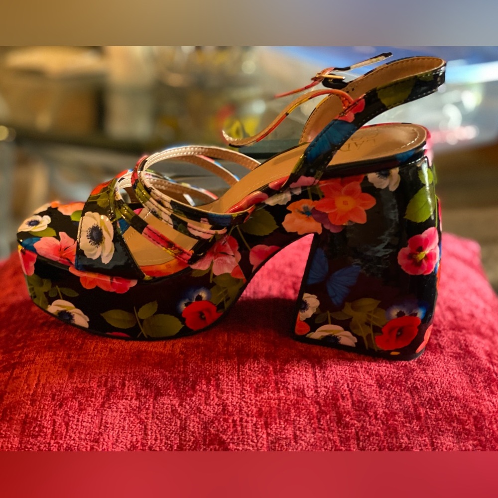 Floral block heel sandals